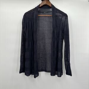 Comme Ca Ism Cardigan Sweater Womens Medium Blue Linen Open Knit Beachy‎
